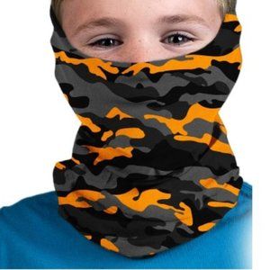 Kids Neck Wrap Gaiter Face Shield Mask Orange Camo Headband Microfiber UPF30